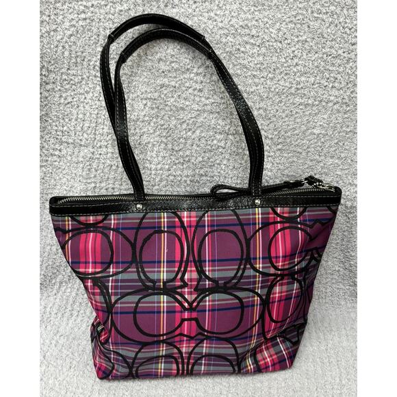 Coach Pink Purple Tartan Poppy Plaid Tote Purse F15229 #67008 - Picture 2 of 14